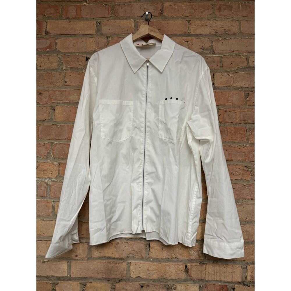 Marni White Organic Poplin Zip Shirt with Hidden Logo